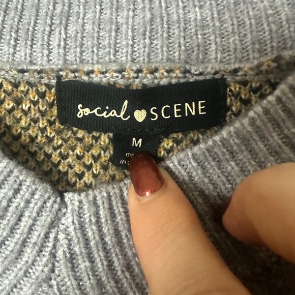 Social Scene Sweater sz M Teddy Bears cropped Cozy Fall Cottagecore gray v neck - Picture 3 of 6